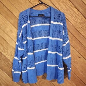 Lane Bryant 18/20 2X Blue and white striped open front cotton cardigan Sweater